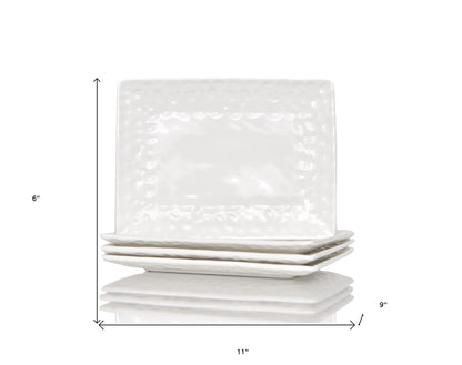 White Six Piece Rectangle Pebbled Porcelain Set of 6 Dinner Plate Set