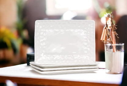 White Six Piece Rectangle Pebbled Porcelain Set of 6 Dinner Plate Set