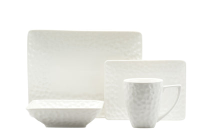 White Six Piece Rectangle Pebbled Porcelain Set of 6 Salad Plate Set