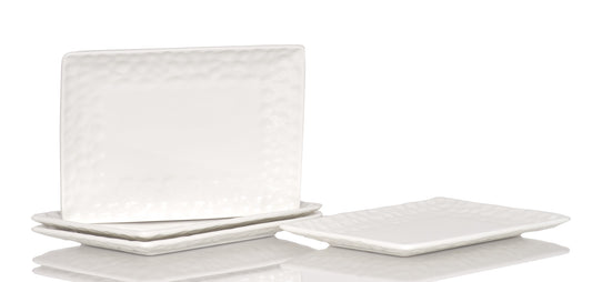 White Six Piece Rectangle Pebbled Porcelain Set of 6 Salad Plate Set