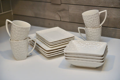 White Six Piece Rectangle Pebbled Porcelain Set of 6 Salad Plate Set