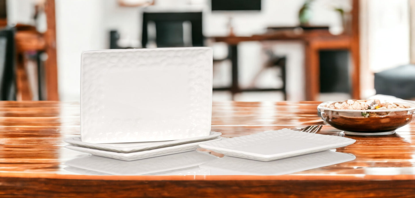 White Six Piece Rectangle Pebbled Porcelain Set of 6 Salad Plate Set