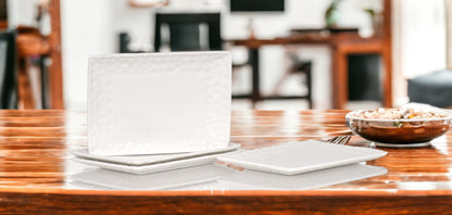 White Six Piece Rectangle Pebbled Porcelain Set of 6 Salad Plate Set