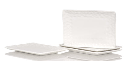 White Six Piece Rectangle Pebbled Porcelain Set of 6 Salad Plate Set