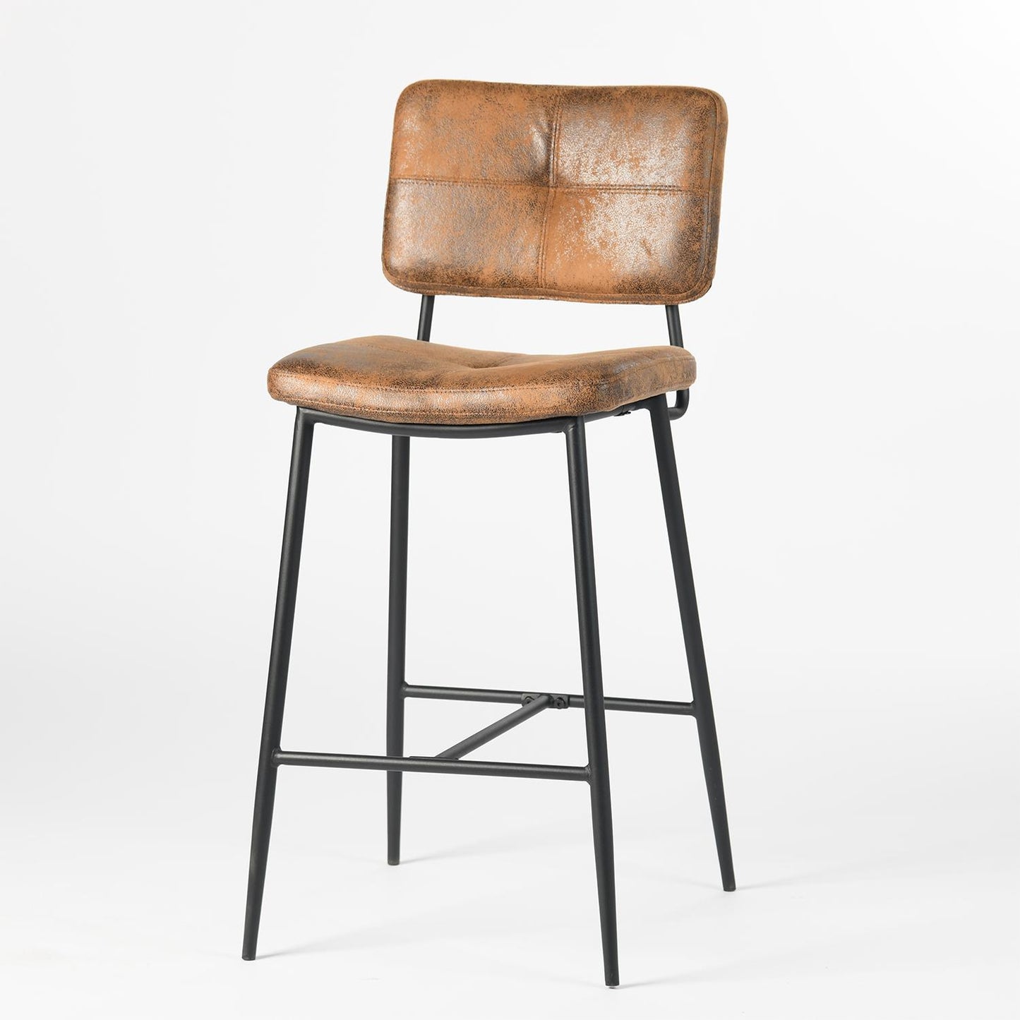 Brown & Black Faux Leather & Steel Low Back Counter Height Bar Chairs - Set of 2