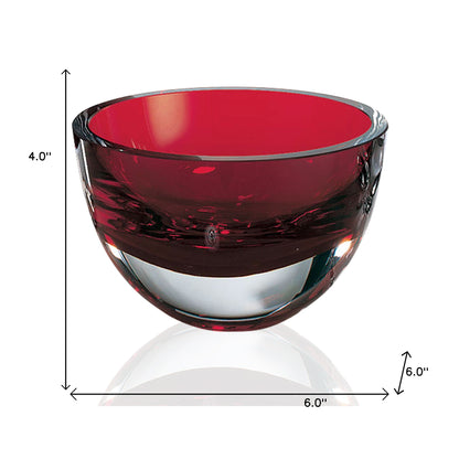 Red Mouth Blown Crystal Thick Walled Bowl
