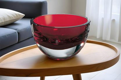 Red Mouth Blown Crystal Thick Walled Bowl