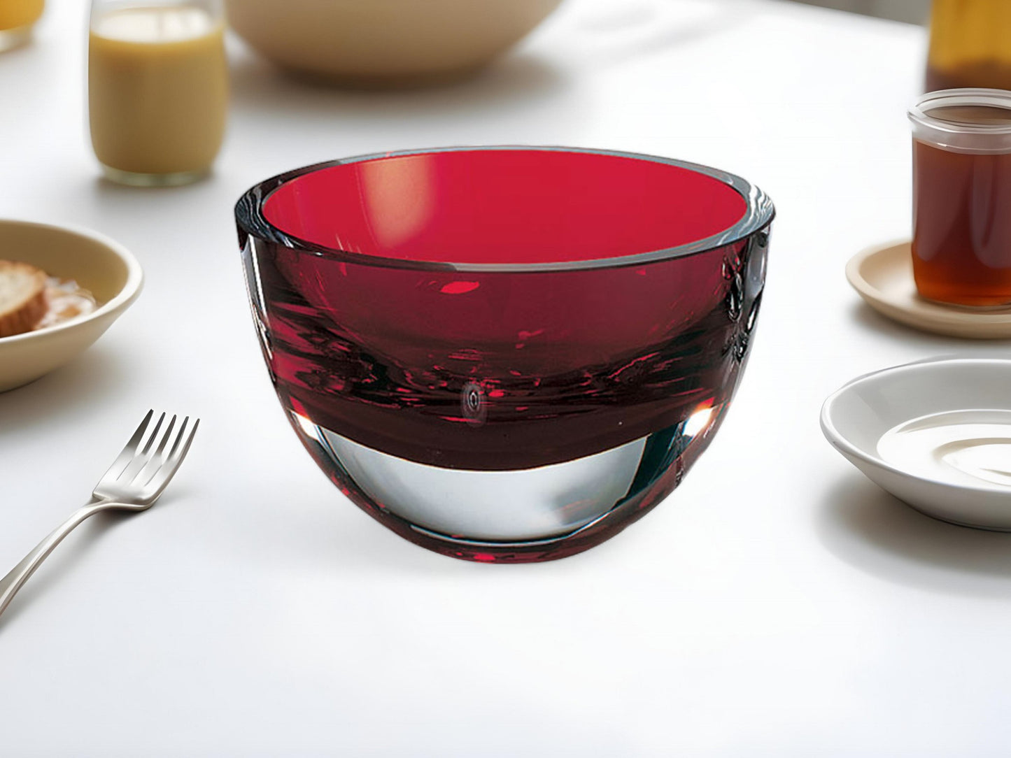 Red Mouth Blown Crystal Thick Walled Bowl