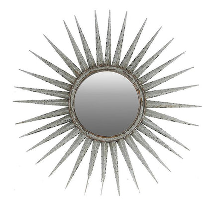Antiqued Silver Gray Sunburst Wall Mounted Accent Mirror