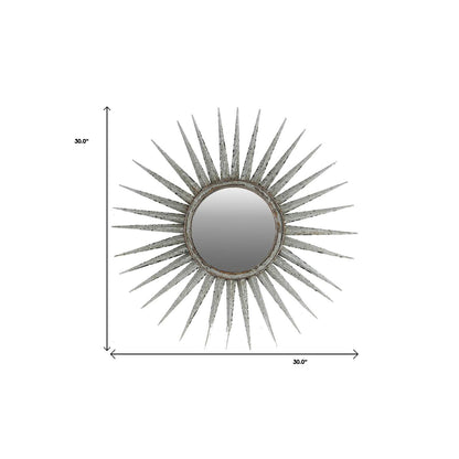 Antiqued Silver Gray Sunburst Wall Mounted Accent Mirror