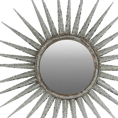 Antiqued Silver Gray Sunburst Wall Mounted Accent Mirror