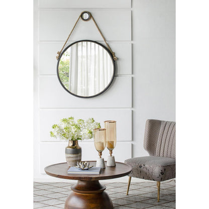 Black Fame Round Wall Hanging Accent Mirror with Rope