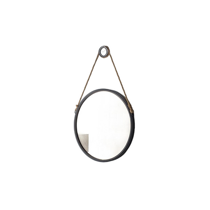Black Fame Round Wall Hanging Accent Mirror with Rope