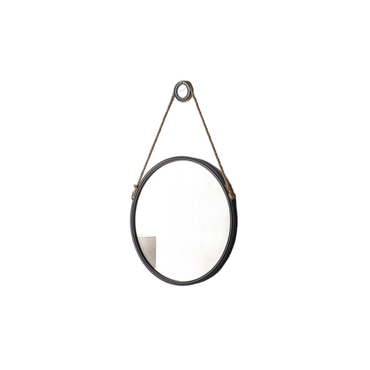 Black Fame Round Wall Hanging Accent Mirror with Rope