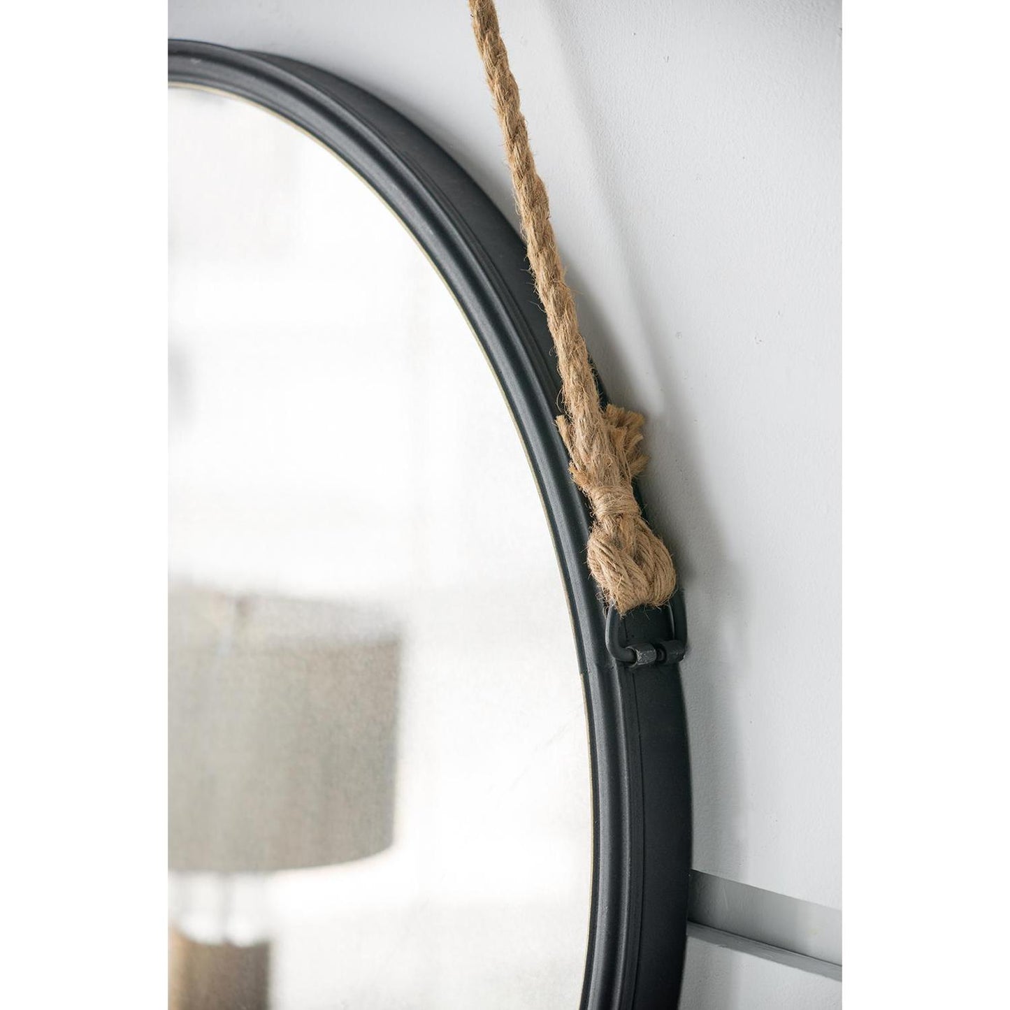 Black Fame Round Wall Hanging Accent Mirror with Rope