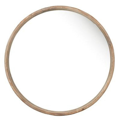 Natural Rustic Brown Wood Frame Round Wall Mounted Accent Mirror