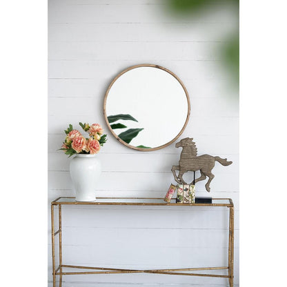 Natural Rustic Brown Wood Frame Round Wall Mounted Accent Mirror