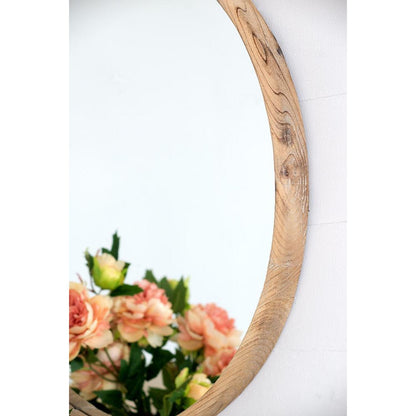 Natural Rustic Brown Wood Frame Round Wall Mounted Accent Mirror
