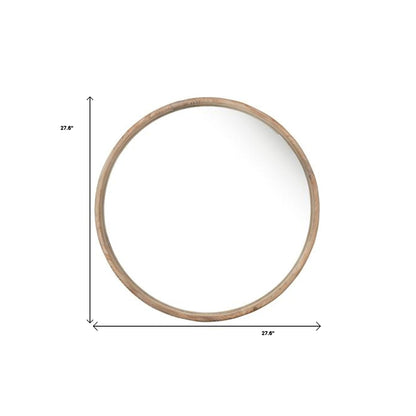 Natural Rustic Brown Wood Frame Round Wall Mounted Accent Mirror