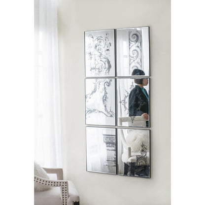 Set of Six Decorative Antiqued Glass Black Metal Framed Mirror Set