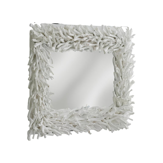 White Rattan Framed Accent Mirror