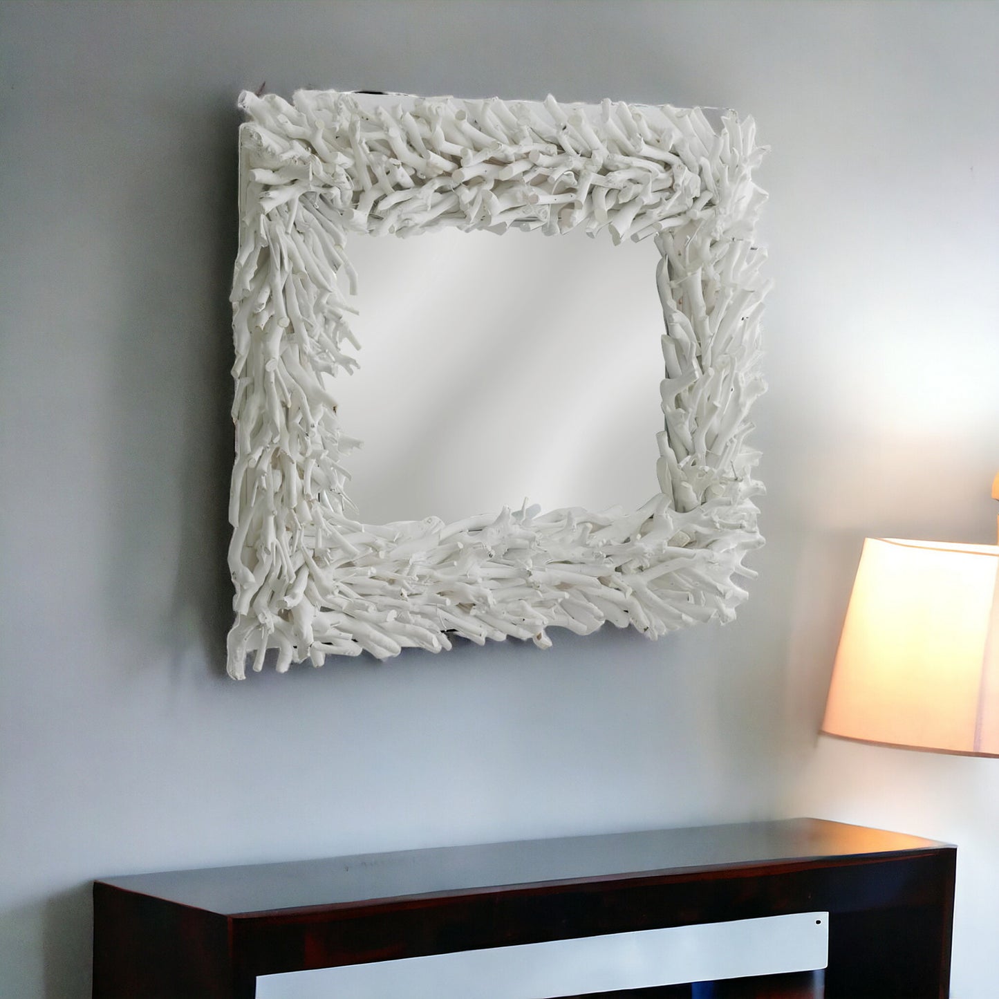 White Rattan Framed Accent Mirror