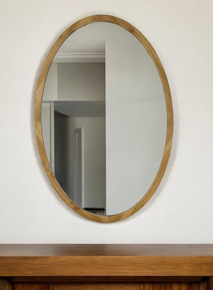 Brown Oval Solid Wood Accent Mirror