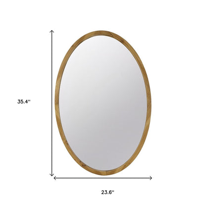 Brown Oval Solid Wood Accent Mirror