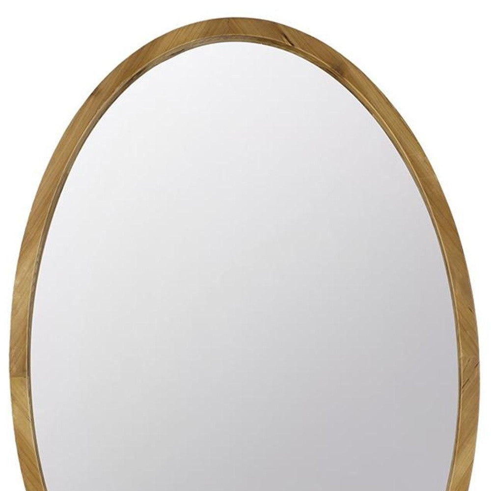Brown Oval Solid Wood Accent Mirror