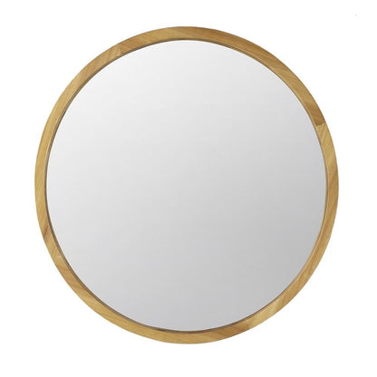 Brown Round Solid Wood Accent Mirror