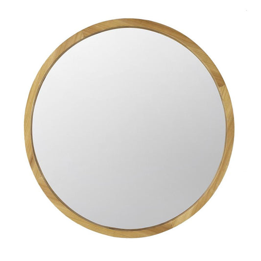 Brown Round Solid Wood Accent Mirror