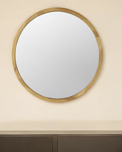 Brown Round Solid Wood Accent Mirror