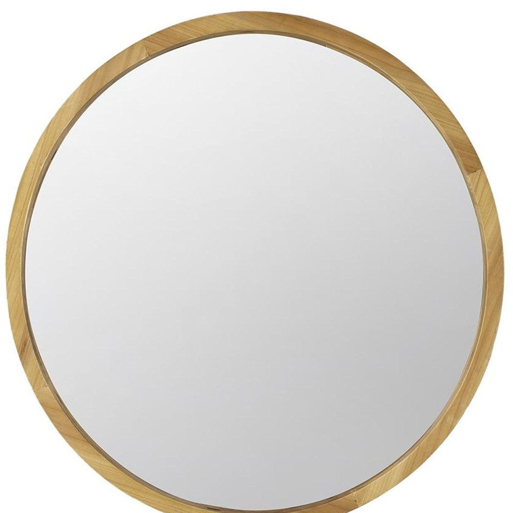 Brown Round Solid Wood Accent Mirror