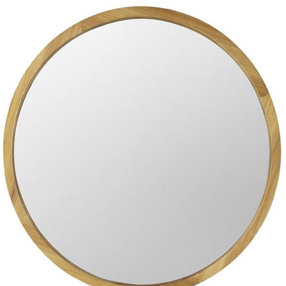Brown Round Solid Wood Accent Mirror