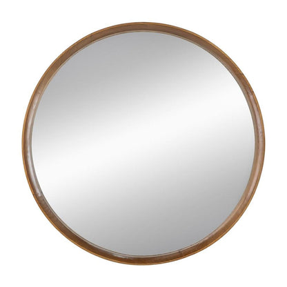 Brown Round Wood Framed Accent Mirror