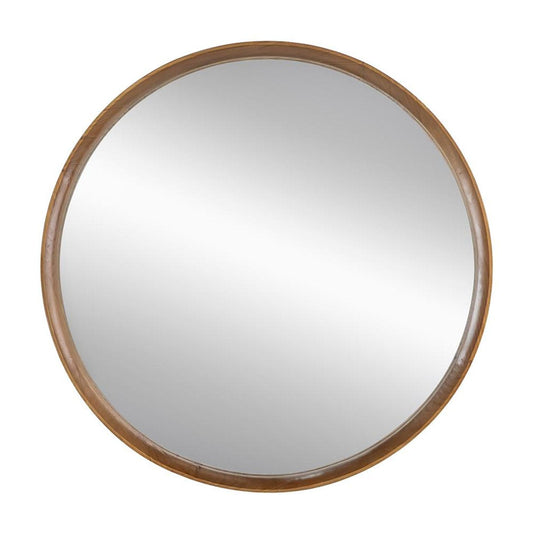 Brown Round Wood Framed Accent Mirror