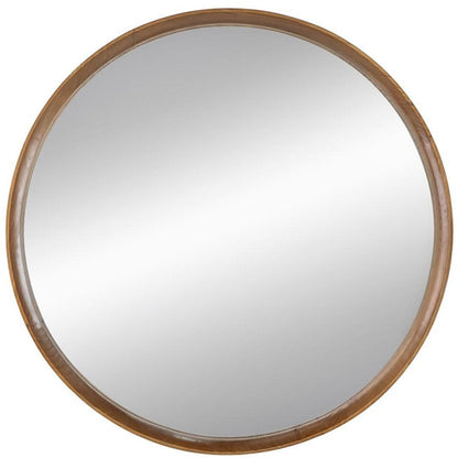 Brown Round Wood Framed Accent Mirror