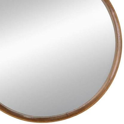 Brown Round Wood Framed Accent Mirror