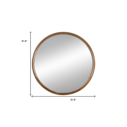Brown Round Wood Framed Accent Mirror