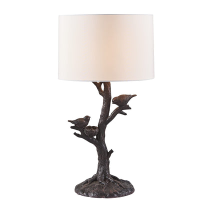 Dark Deep Red Birds in a Tree Table Lamp w/ Shade