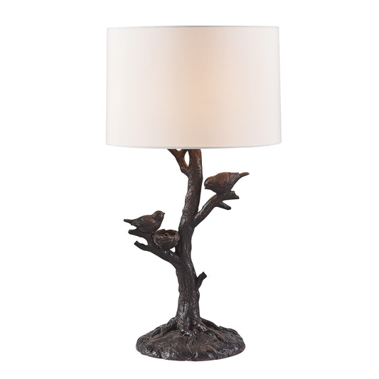 Dark Deep Red Birds in a Tree Table Lamp w/ Shade