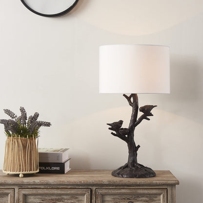 Dark Deep Red Birds in a Tree Table Lamp w/ Shade