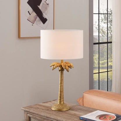 Gold Tropical Coconut Tree Table Lamp w/ Shade