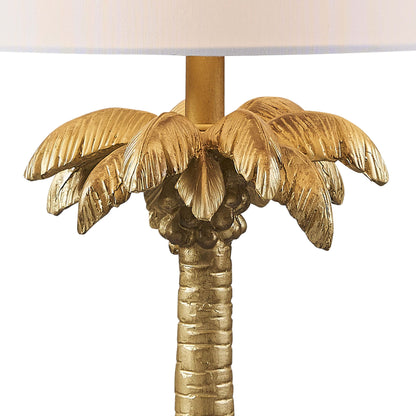 Gold Tropical Coconut Tree Table Lamp w/ Shade