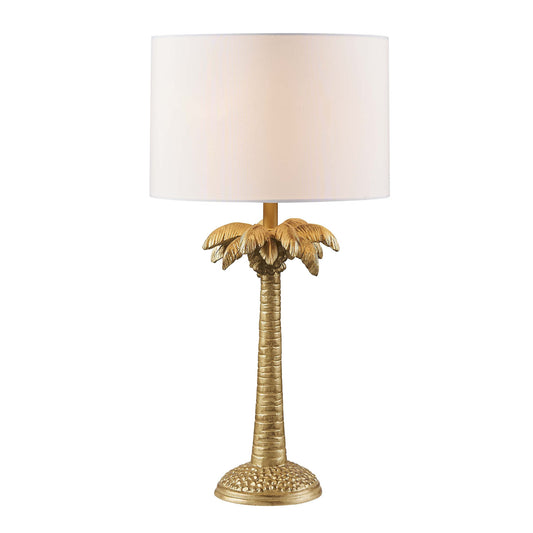 Gold Tropical Coconut Tree Table Lamp w/ Shade