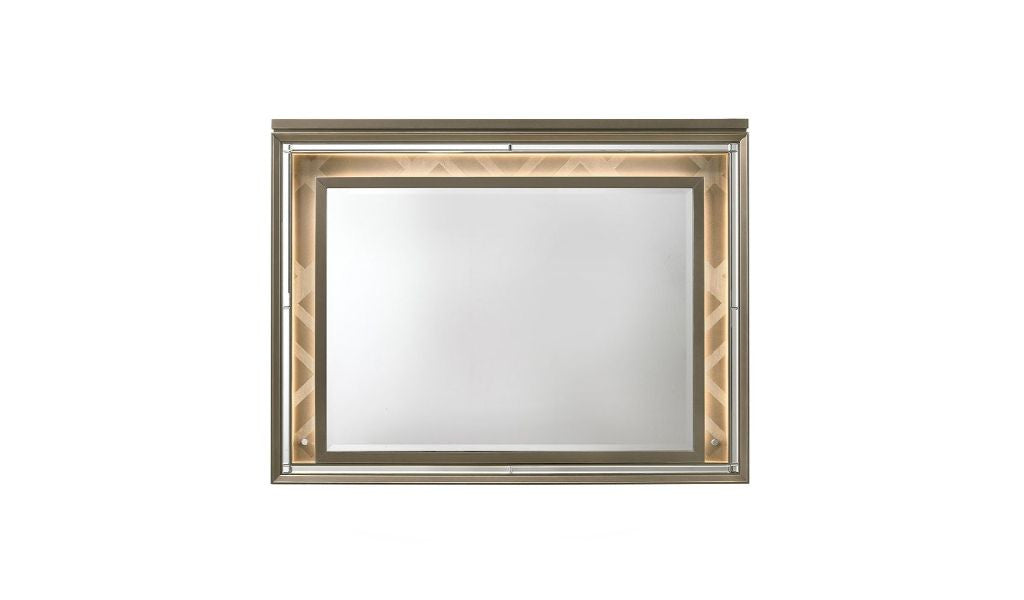Champagne Lighted Wood Framed Mounted Dresser Mirror