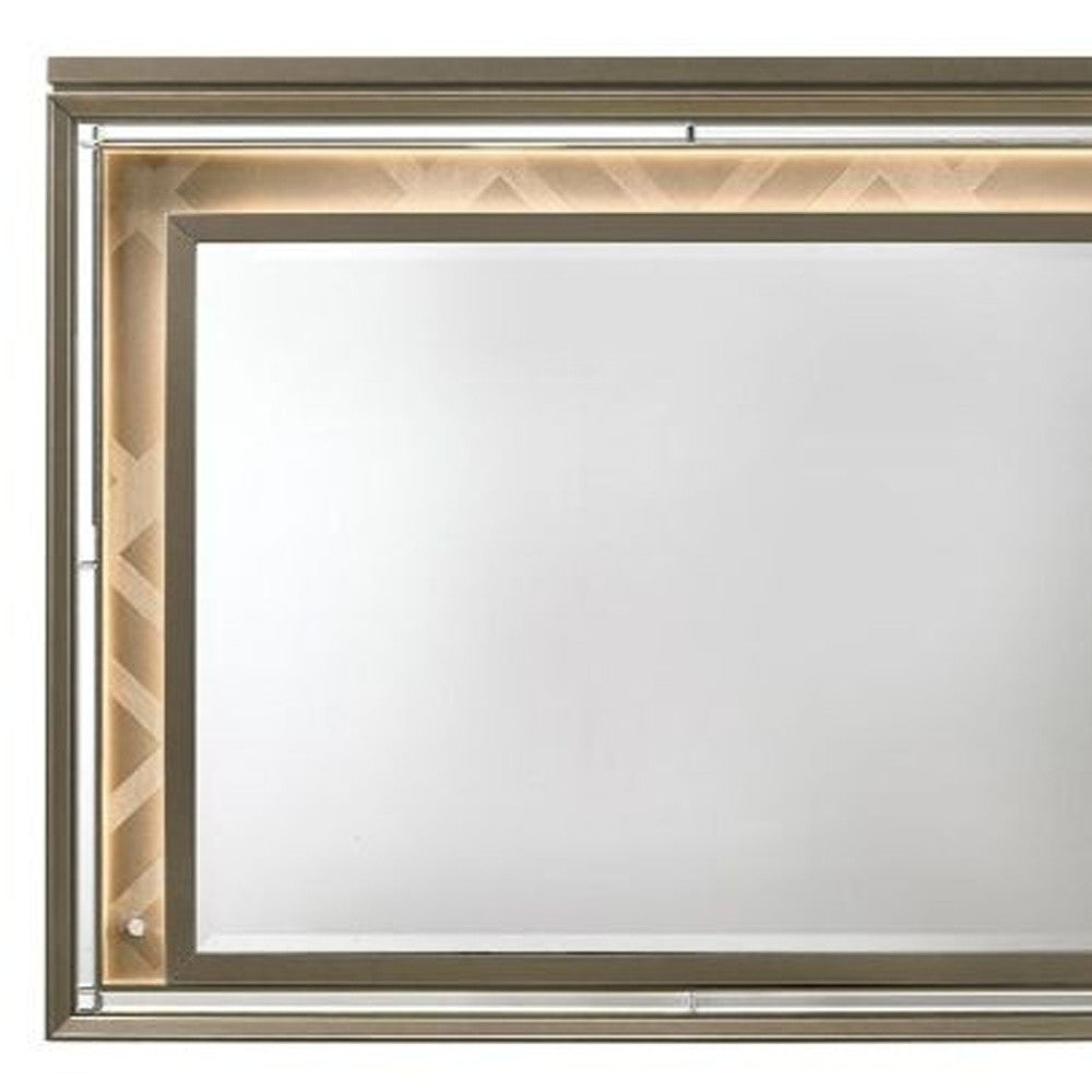 Champagne Lighted Wood Framed Mounted Dresser Mirror