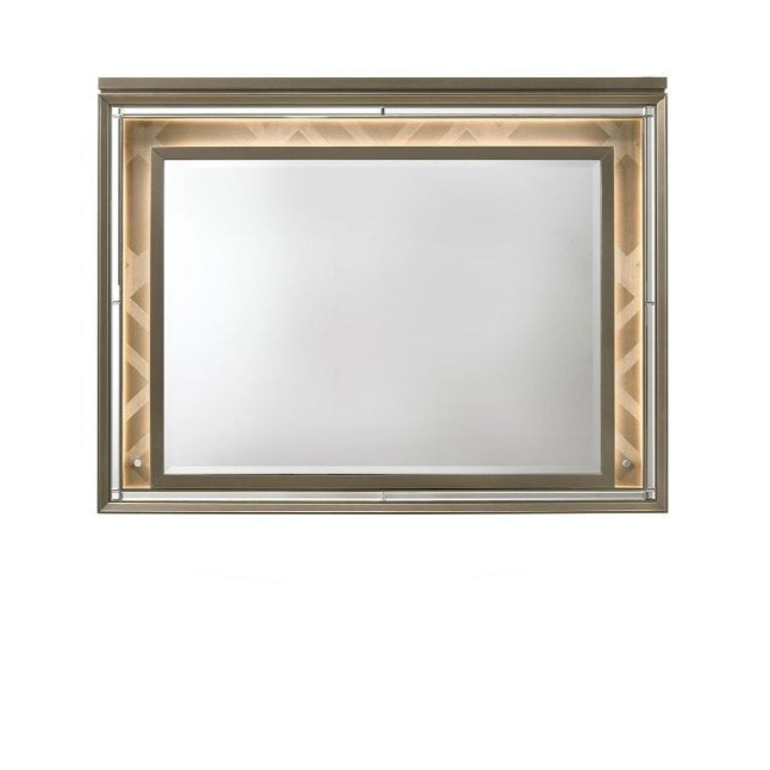 Champagne Lighted Wood Framed Mounted Dresser Mirror