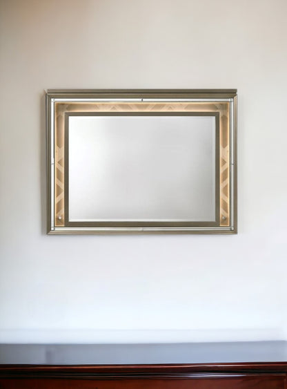 Champagne Lighted Wood Framed Mounted Dresser Mirror