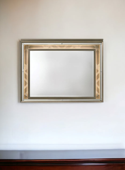 Champagne Lighted Wood Framed Mounted Dresser Mirror